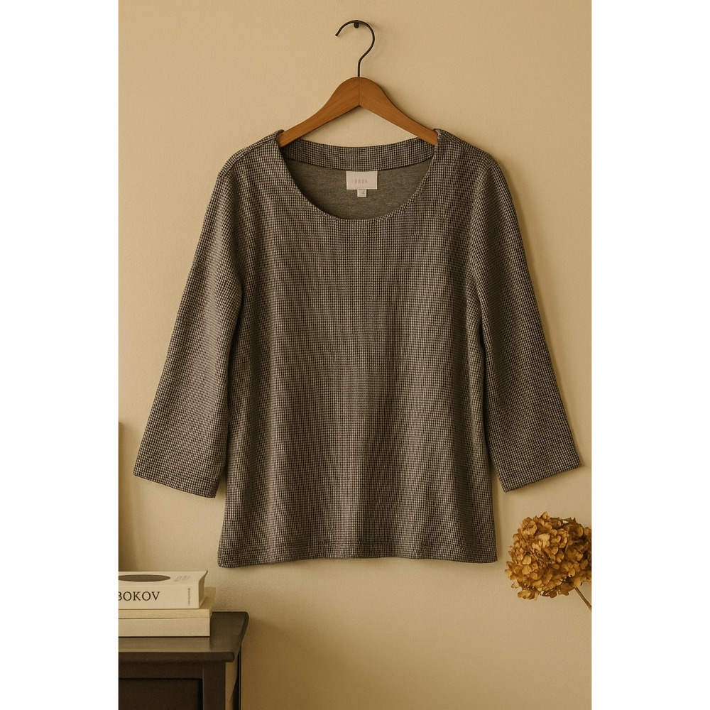 J.Jill‎ Ponte Micro Houndstooth Boxy Soft Knit Stretchy Dark Academia Top Size M